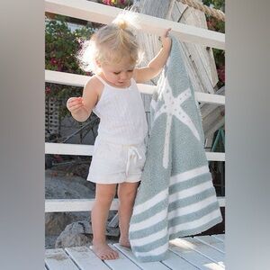 NWT Barefoot Dreams Cozy Teal White Starfish Striped Blanket